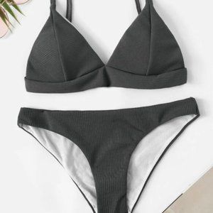 Ribbed Triangle Top With Panty Bikini Set